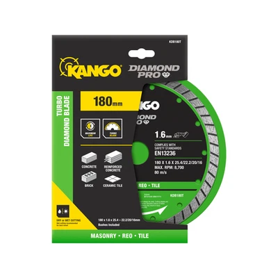 Kango 180mm Turbo Diamond Saw Blade , Blades are optimised for maximum speed .
