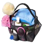8 Pocket Portable Mesh Shower Bathroom Basket Bag Quick Dry Caddy Tote Bag Black