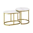 NNEED Set of 2 Coffee Table Round Oval Marble Nesting Gold