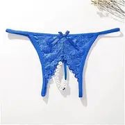 [AYTDNEHGK] 1Pcs Ladies Lace Panties Women Erotict Opening Crotch Thongs G-String Lingerie Sexy Underwear with Pearls Massaging Bead Briefs