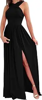 [Generic] Women's Floral Print Maxi Dresses Crew Neck Long Sleeve Boho Beach Party Dress Casual Loose Plain Long Maxi Dresses