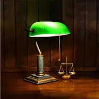 在飛比找松果購物優惠-經典款全銅大理石座綠色銀行桌燈|Normande手工玻璃圖書