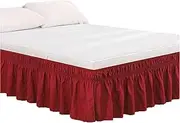 Elasticated Bed Skirt,Wrap Around Bed Skirts, Valance Sheet Double Hotel Bed Skirt Wrap Around Elastic Bed Skirts Without Bed Surface 38cm Height for Home Decor(Wine Red,Queen)
