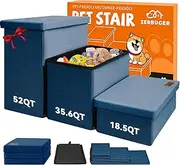 Dog Stairs with Storage 18" H, 3-Step Wider Dog Steps for Small/Medium/Large Dogs Cats, Folding Sturdy Pet Stairs Climbing Bed or Sofa, Ramp for Car Hold Up to 200 lbs (Navy, No Condo)