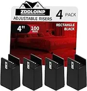 ZDDLOINP Bed Risers with Adjustable Screw Clamp, Fits Thickness of Furniture Frame from 0 to 1.5 Inch, Elevation in Heights 4" Heavy Duty Risers for Table Cabinet Support up to 5000lbs (4Pack, Black)