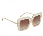 Betsey Johnson Lucite Square Sunglasses Oversized Sleek Peach Glitter Pink NWT