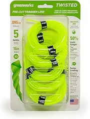 Greenworks 0.095" 5-Pack Pre-Cut Twisted String Trimmer Line