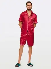 Men’s XXL Brand New Peter Alexander Cherry Red Penny Satin PJ Set RRP$129