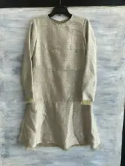 RARE! OSCAR DE LA RENTA Long Sleeve Sequin Tweed Fringe Dress, 2 - Gold - $3290