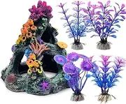 Cozioz Vibrant Aquarium Coral Reef Set - Includes Colorful Coral Mountain and 4 Lush Aquatic Plants, Perfect Fish Tank Decoration to Create Stunning Underwater Environments