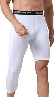 [NuCamper] Compression Trousers, Men's Single Legging Tights with Pockets, 1/2 One Leg Single Running Leggings, Quick Dry Breathable Base Layer Sports Trousers for Basketball, Gym, Cycling, Fitness
