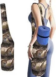 JKLQWH African Animal Leopard Printed Yoga Mat Bag Long Tote with Pockets for Your Yoga Accessories Exercise Yoga Mat Carrier Holder Multi-Functional Storage Bag Holds Most Pilates Mats