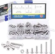 Glarks 170Pcs M4 Stainless Steel Allen Hex Drive Button Head Socket Cap Bolts Screws Nuts Assortment Kit (M4)