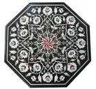 18" black side marble Table Top semi precious stones handmade inlay home decor