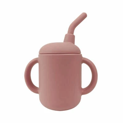 Silicone Non-spill Sippy Straw Cup Second Stage - Powder Rose