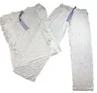 Hale Bob Womens L Organic Cotton Pajama Set With Ruffle Top & Polka Dot Pants