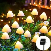 Joycome Garden Ornaments Solar Powered 5M 20 LED Mushroom Solar Lights, Waterproof Decorative Mushroom Fairy Garden Lights for Pathway Landscape Fence Lawn Halloween Decorations (Warm White)