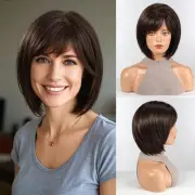 Bob Wigs for Women Synthetic Wig with Fringe Dark Brown Color