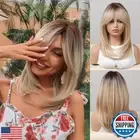 YINCNSI Ombre Blonde Wigs for Women,Long Layered wig with Bangs Dark Root to