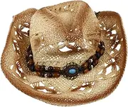 [GAROZATION] Sun Hat Wide Brim Cowboy Straw Straw Braid Elegant Summer Hat for Outdoor Beige