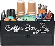 Coffee Bar Organizer - Coffee Condiment Holder, Coffee Condiment Bar Cabinet | Storage Box Station Wood Coffee Pods Holder Storage Basket, Coffee and Tea Condiment Storage Organizer for Home