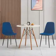 BRIBRION 80CM White Round Dining Table and Chair Set Cafe Office Blue Upholstered Velvet Chair Eames Replica Eiffel Wood Legs DSW
