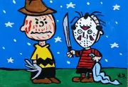 Peanuts Halloween Linus Charlie ACEO ORIGINAL ATC HAND PAINTED ACRYLIC SIGNED