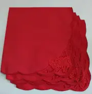 Vtg Hallie St. Mary Red Linen Cloth Napkins Embroidered Leaf w/ Berries Set of 4