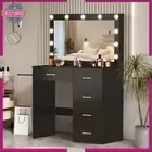LED Mirror Dressing Table with 5 Drawers and 11 Bulbs Vanity Makeup Desk Black