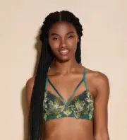 Cosabella Paradiso strappy bra underwire sz 34G semi sheer lace Green Congo