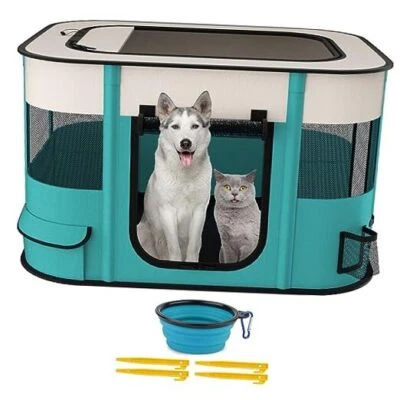 Foldable Pet Playpen,Portable Dog Cat Crate Large(91.5*68.5*58.5CM) L-Blue-L