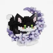 Mini Building Block Set Animals with Flower and Moon, Black & White Cat