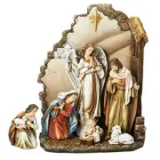 Joseph Studio 7 Piece Christmas Nativity Scene Set with Back Wall 66088 New