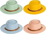 [Hercicy] 4 Pcs Fedora Hats for Women Vintage Wool Fedora Hat Felt Boho Pork Pie Hat with Belt Panama Hat Jazz Hat