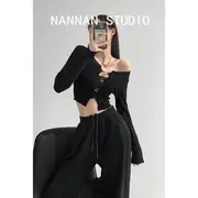 Plain Cutout Cropped Top Black - M
