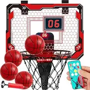 SYNCFUN Mini Indoor Basketball Hoop, Light Up Over The Door Basket Ball Hoop for Kids with Scoreboard, 4 Balls, Indoor Basketball, Birthday Gifts Toys for Boys Girls Ages 3+ (Red)