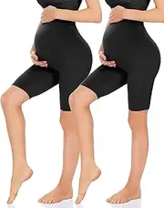 [HIGHDAYS] 2 Pack Maternity Shorts Over The Belly - 8" Women's Pregnancy Biker Shorts for Yoga Active Workout Running Athletic