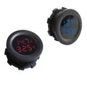 12-24V Car Motorcycle Round Temperature Voltmeter Voltage Test Digital Display