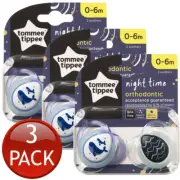 3 x Tommee Tippee Orthodontic Soother Night Time Baby 0-6 Months Dummies 2 Pack