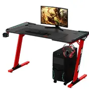 Odyssey8 1.4m Gaming Desk Office Table Desktop with LED light & Effects - Red - Red