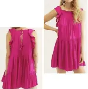 NWT Free People Boho Want Your Love Mini Shift Doll Dress Deep Orchid Tie Back