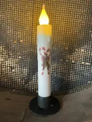 Primitive Handcrafted Christmas 7"Candy Cane and Holly Led Timer Taper Candle