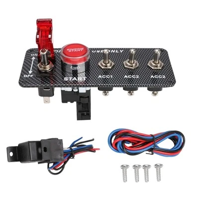 SUPERFASTRACING 12V Carbon Ignition Switch Panel Engine Start Push Button LED...