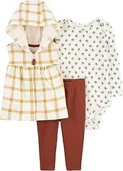 [Carter's] Baby Girls' 3 Piece Vest Little Jacket Set (white yellow plaid/Multi, Newborn), White Yellow Plaid/Multi, New Born