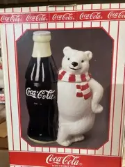 Coca-Cola Cookie Jar Featuring Polar Bear Next To Large Bottle Of Coke