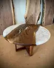 White Round Epoxy Resin Coffee Table Live Edge Wooden Console Bar Garden Decors