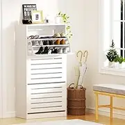 Artiss Shoe Cabinet 45 Pairs Shoe Storage Rack with Adjustable Shelves, Narrow Shoe Organiser for Entryway Hallway Living Room White