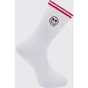 Mens White 1 Pack Embroidered Stripe Face Sock