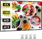 60 Inch Projector Screen 4:3 HD 4K Foldable Portable Sided Projection Anti-Crease Movie Screen Curtain with Hooks for Indoor Home Theater Office Meeting