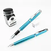 [Monteverde] USA Strata Fountain + Ballpoint Pen Gift Set (Turquoise) Medium Nib + Bottled Ink - Exquisite Pen for Men & Women, Graduates, Executives, and Gifting